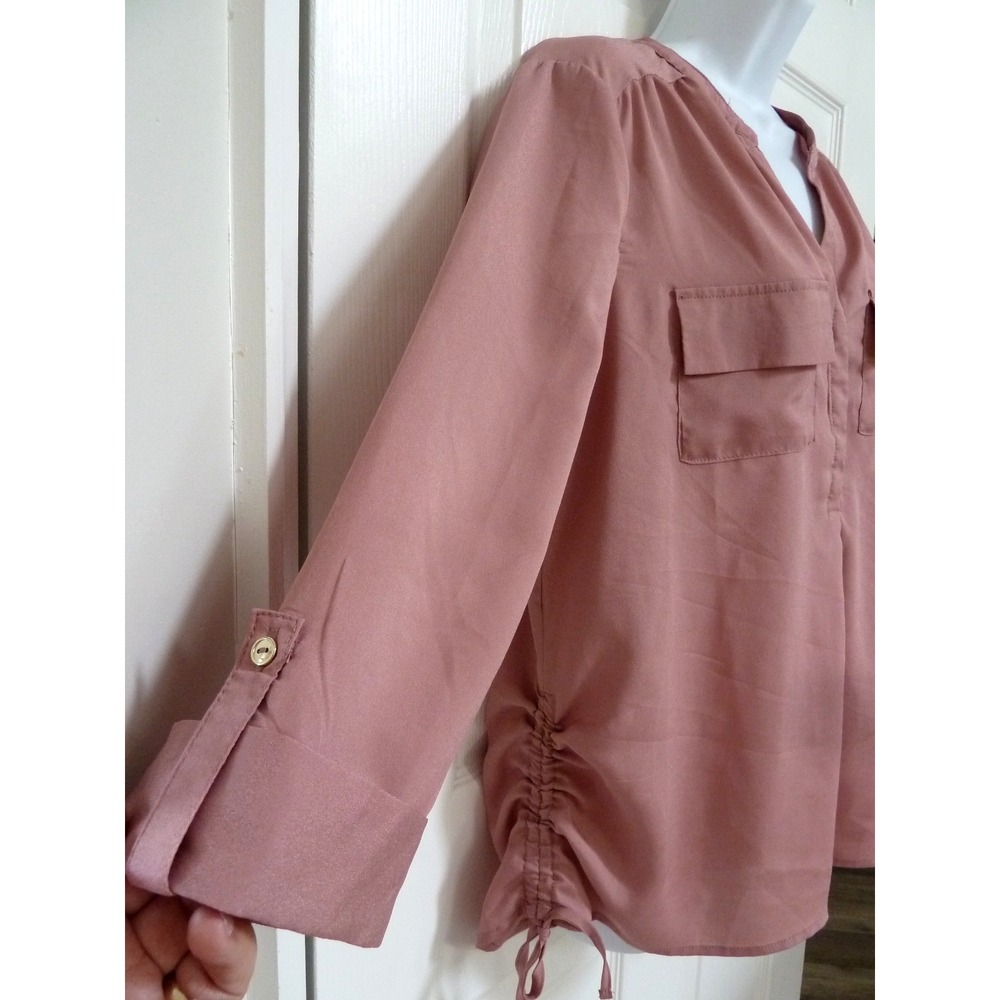 Sara Michelle Women Medium Dusty Rose 3/4 Sleeve Cinched Side Blouse G9593788H - Picture 3 of 7